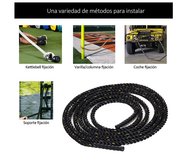 Cuerda de Batalla poliéster HOMCOM, deportes y ocio - musculación Negro