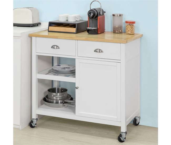 Carrito de Servicio con 2 estantes 2 cajones FKW62-WN SoBuy Blanco