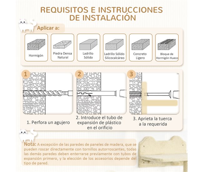 Estanterías para Gatos Aglomerado de Madera, Poliéster PawHut Crudo