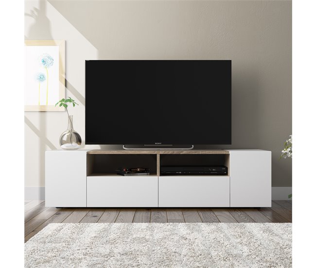 Mueble TV Tania 4 Puertas Color Blanco/Roble Blanco