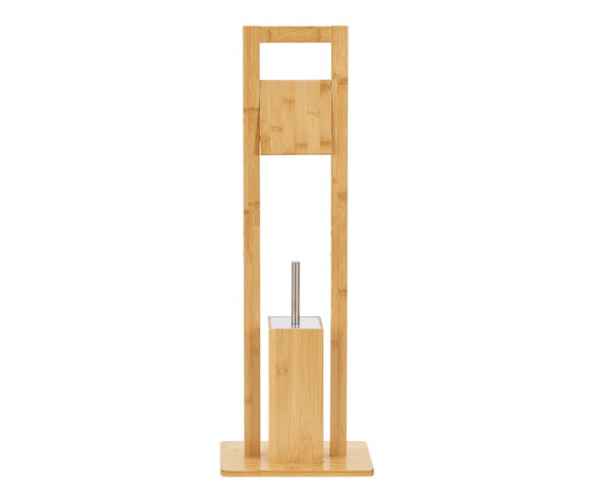 Escobillero de pie con portarrollos Västerås con escobilla bambú Gris/natural