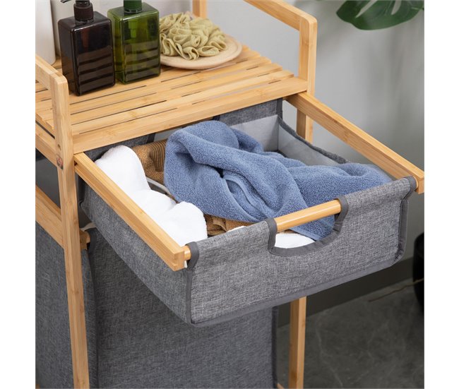 Cesto para Ropa Bambú, Lino HOMCOM Multicolor