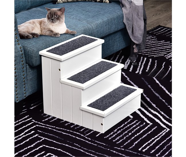 Escaleras para Mascotas Madera de Abeto PawHut Blanco
