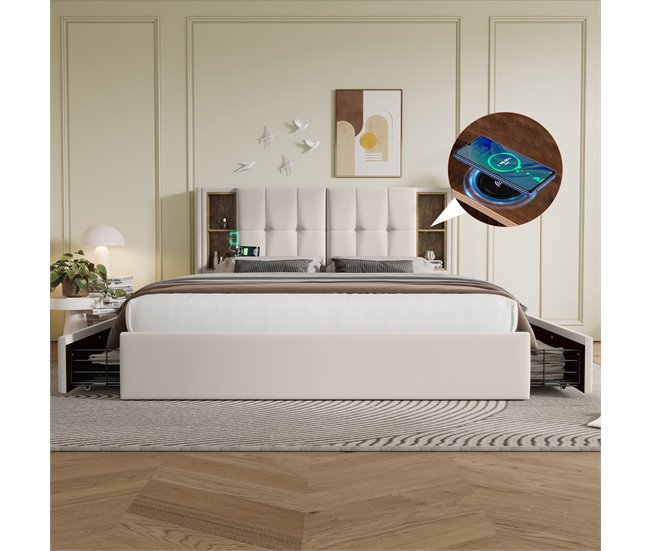 Camas de matrimonio 165x213 Beige