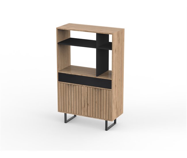Buffet de cocina bajo OBIN. 2 Puertas y 1 cajón. Negro/ Madera