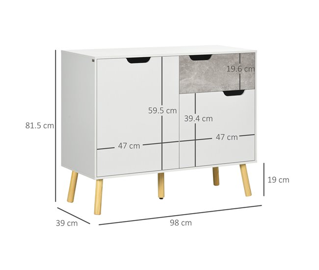 Aparador de Cocina Melamina de Madera, Pino HOMCOM 98 Gris