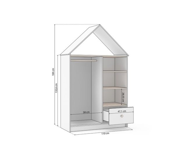 Armario vestidor juvenil Misty Cloud 110 Blanco/ Madera