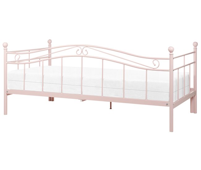 Beliani Cama nido Acero TULLE Rosa Talco