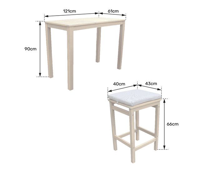 ARUBA Mesa de pie 4 plazas de acacia - cojines de arena Beige