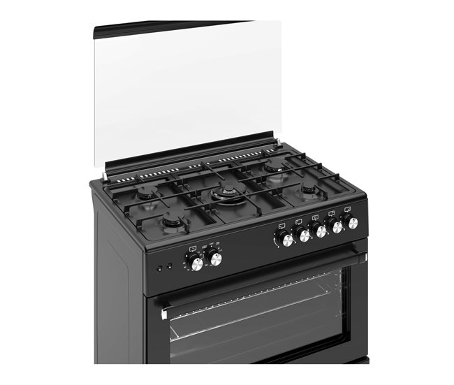 ALPHA Cocina de Gas VULCANO ELITE-90 Negro Mate. Encendido Automático, Wok, Ventilador y Temporizador. Negro