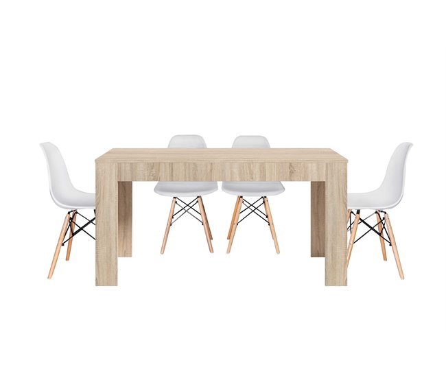 Mesa Extensible de Comedor o Cocina + 4 Sillas Estilo Nordico 178x80 Natural/ Blanco