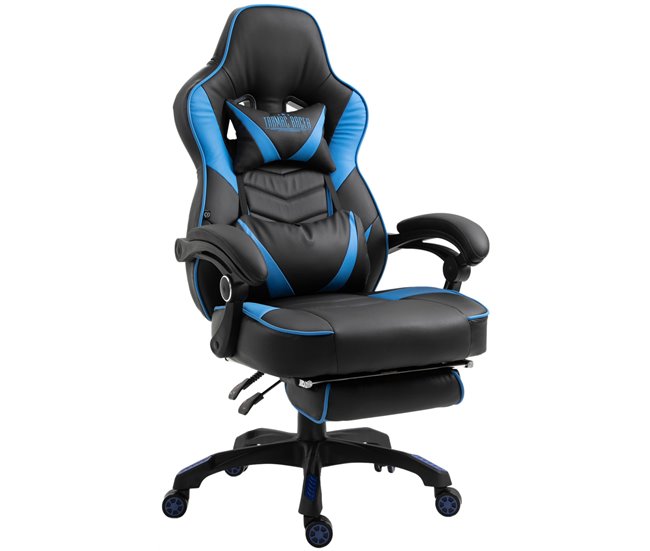 Silla Gaming Tilos En Simil Cuero Azul/ Negro