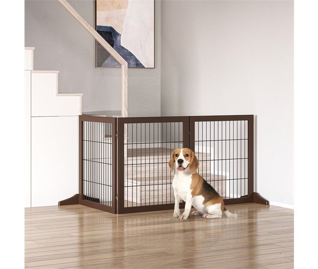 Barrera para Mascotas Madera de Pino PawHut Marron