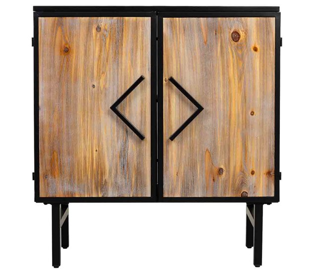 Aparador de metal y madera 2 puertas Negro