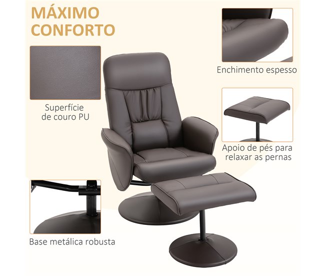 Sillón Reclinable Otomana Metal, PU, Espuma HOMCOM Marron