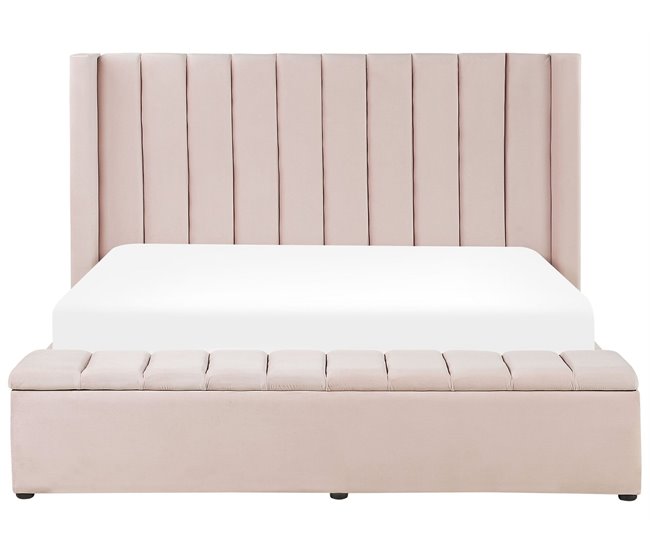 Beliani Cama con banco de almacenaje Terciopelo NOYERS 210x247 Gris