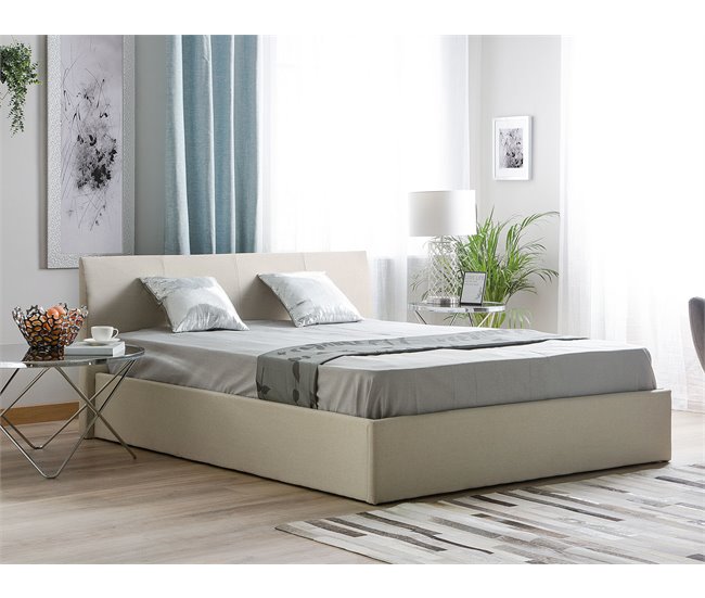 Beliani Cama con almacenaje Poliéster ORBEY 177x212 Beige