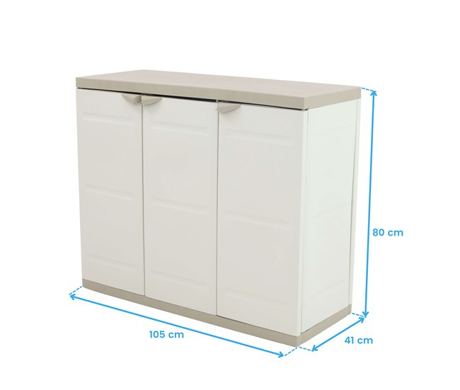 Armario bajo de exterior con 2 puertas y 2 estantes regulables Beige