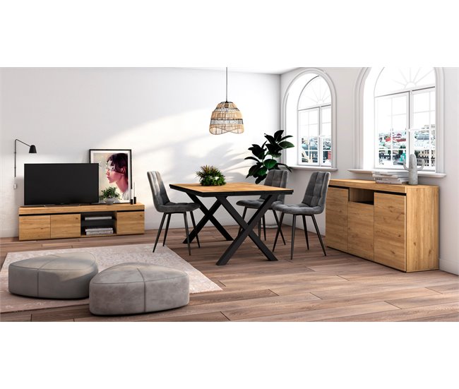 Conjunto Muebles de Salón, Mesa, Aparador, Mueble TV Roble