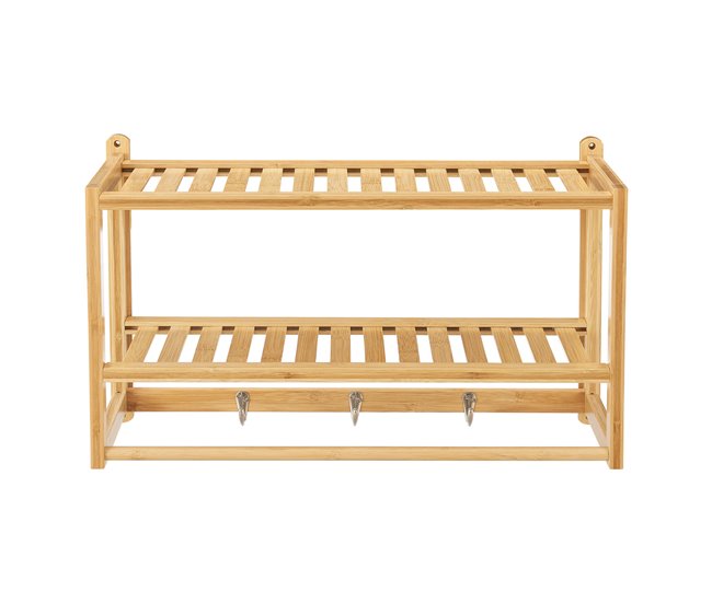 Estantería de pared Thyborøn con toallero y ganchos bambú Natural