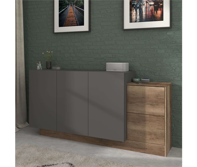 Aparador Opec con 3 Puertas, 2 Cajones y 3 Estantes Gris