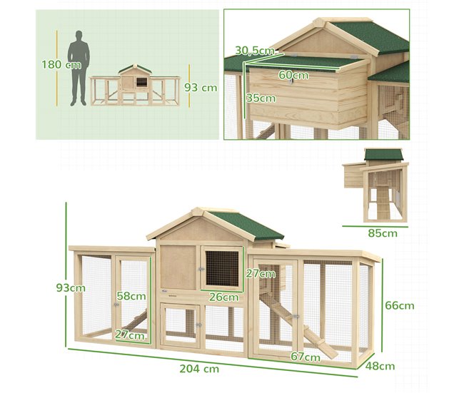 Gallinero de Madera Madera de Abeto PawHut Madera Clara
