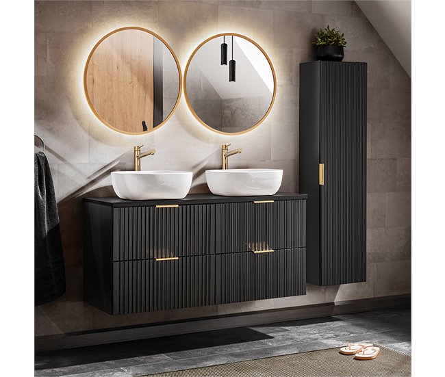 Conjunto de muebles con doble lavabo espejos LED y columna Adriel 120 Madera
