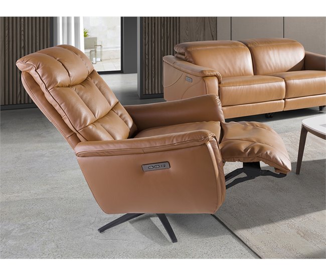 ANGEL CERDA Sillón relax giratorio piel marrón Marron