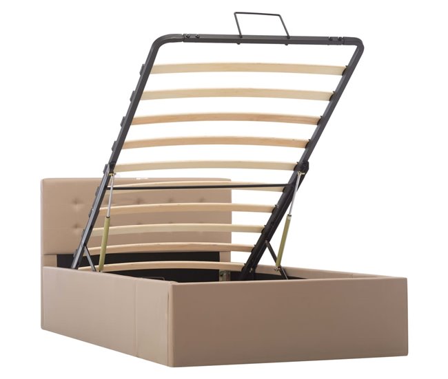 Cama canapé hidráulica cuero sintético 100x200 Marron