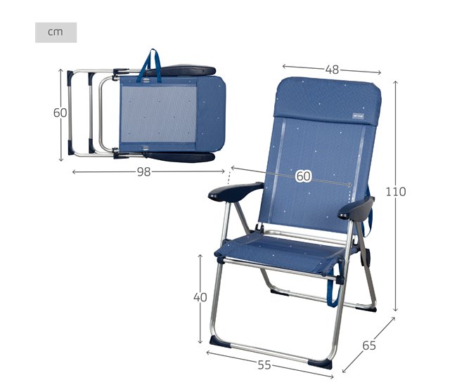 Aktive silla de playa plegable metálica 4 posiciones La Palma Azul