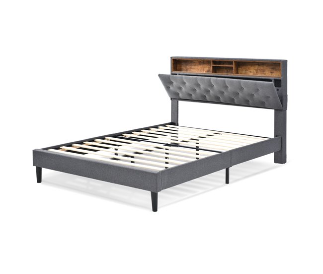 Cama de matrimonio de madera maciza Gris