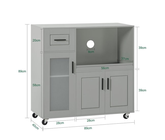 Aparador Cocina con Ruedas 3 Puertas y 1 cajón FSB78-HG SoBuy Gris Claro