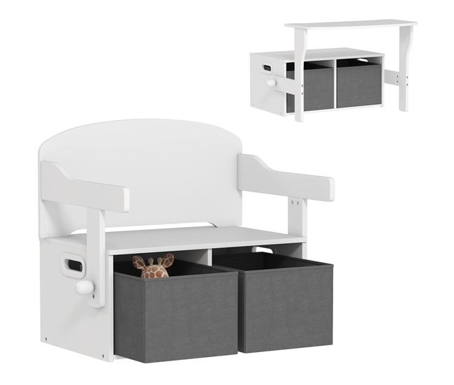 Banco Almacenaje Infantil MDF, Tela no Tejida AIYAPLAY Blanco