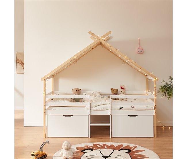 Cama infantil Surnadal con colchón pino Blanco/ Madera