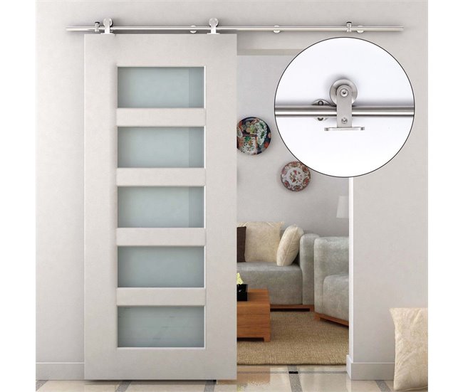 Kit Instalacion Puerta Corredera Acero Inoxidable HOMCOM 2 Plateado