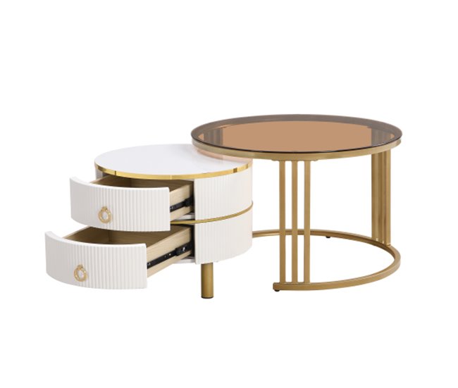 2 en 1, mesa de centro, mesa auxiliar, cajón 70x70 Blanco