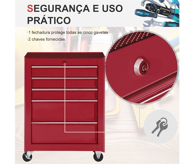 Carro de Herramientas Lámina de Acero HOMCOM 61 Rojo