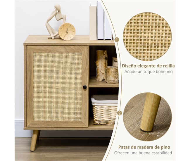 Aparador de Cocina Melamina de Madera, Ratán, Madera de Pino Marron