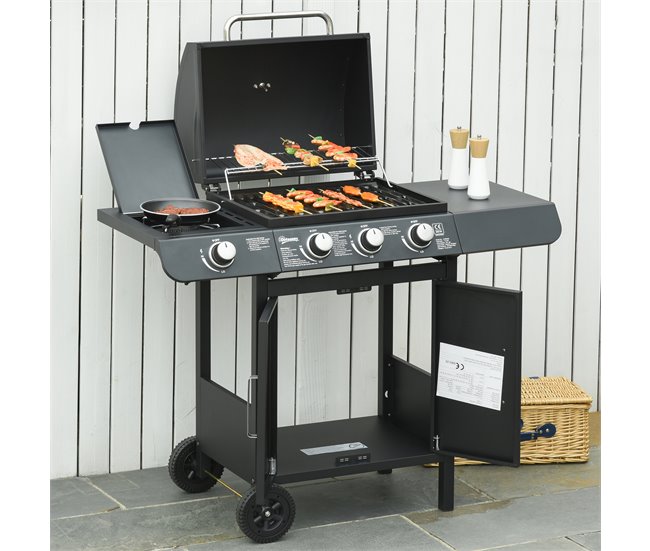 Barbacoa de Gas PP, Acero Outsunny Negro