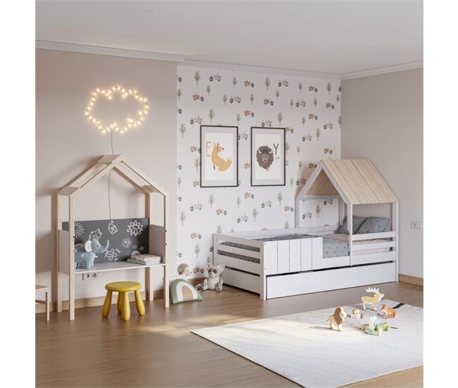 Cama cabaña Koti 201x114 Blanco/ Madera