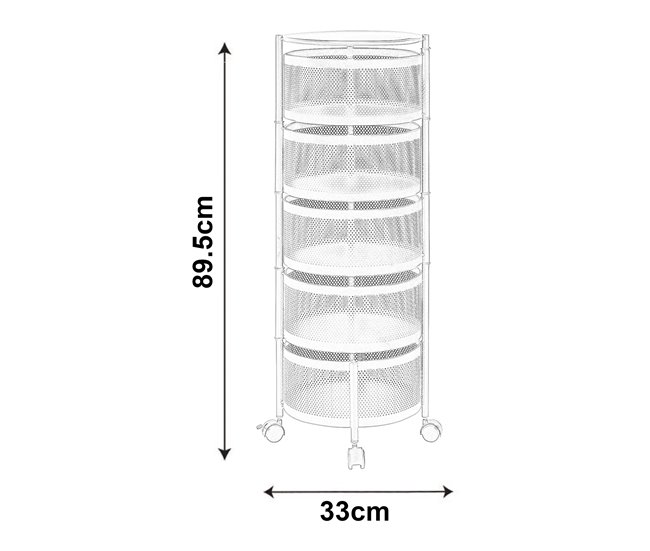 [en.casa] Carrito de cocina Steigen con 5 cestas redondas acero 33 Blanco