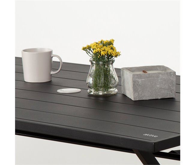 Aktive Mesa plegable de jardín de acero 4 personas Negro