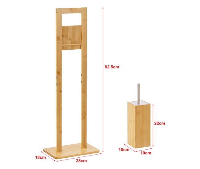Escobillero de pie con portarrollos Västerås con escobilla bambú Gris/natural