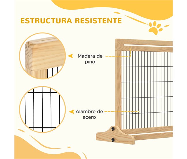 Barrera de Seguridad Madera de Pino y Acero PawHut Natural