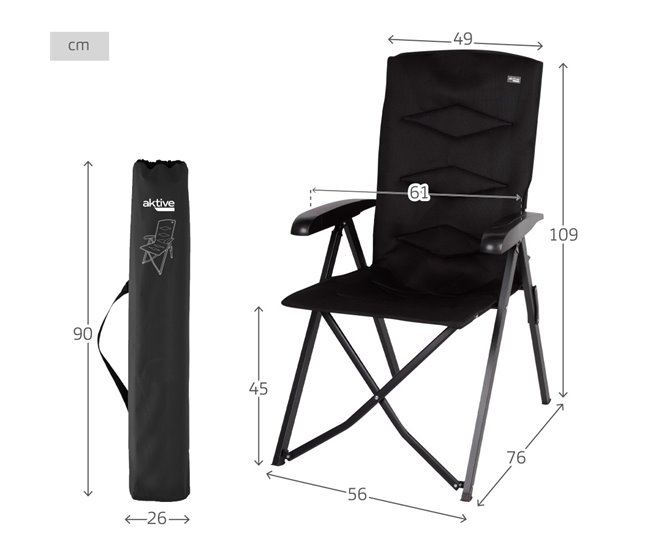 Aktive Silla plegable camping acolchada y reclinable Negro
