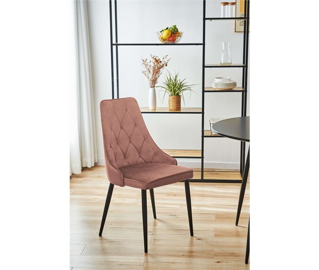 4x Silla tapizada capitoné de terciopelo SJ.054 Rosa