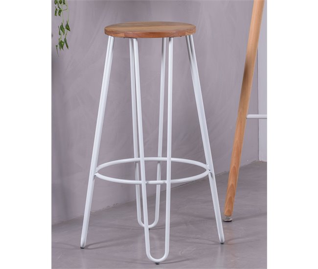 Taburete industrial en madera de fresno  - Lisbon Blanco