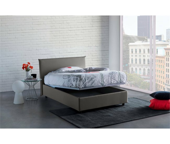Cama plaza y media en tela Gris