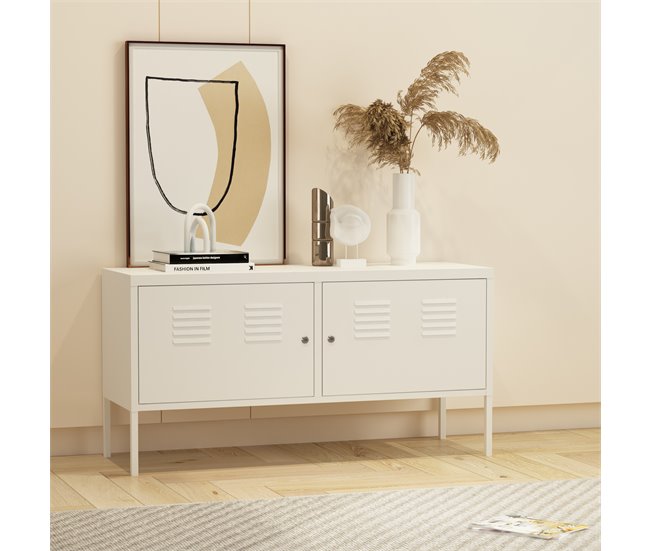 Mueble de salón Pyhtää con 2 puertas acero 118 Blanco