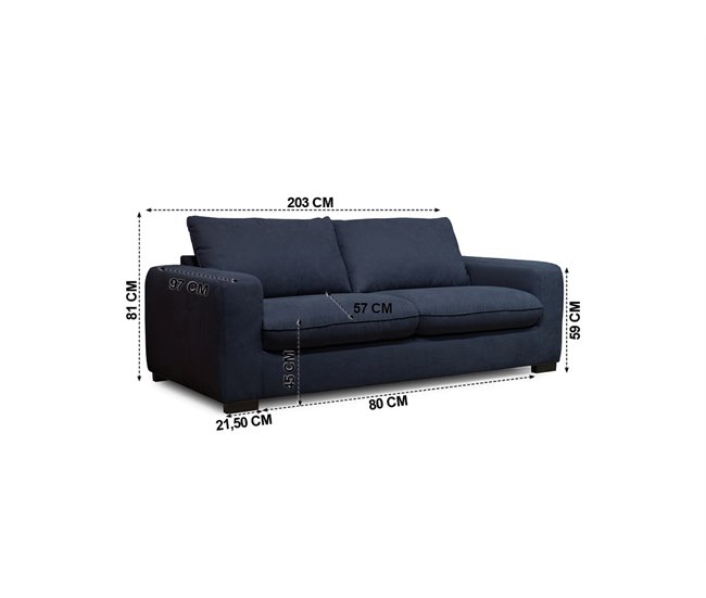 Sofá cama SWEET 3 plazas con apertura italiana Azul